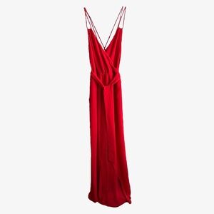 Alice + Olivia Women’s Susana V-Neck Multi Strap Tie Wrap Maxi Dress, Red, 6